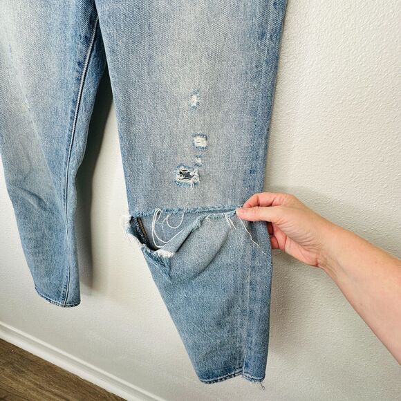 Levis White Oak Cone Denim Light Medium Wash Button Fly Distressed Slim Leg Jean - Picture 5 of 16